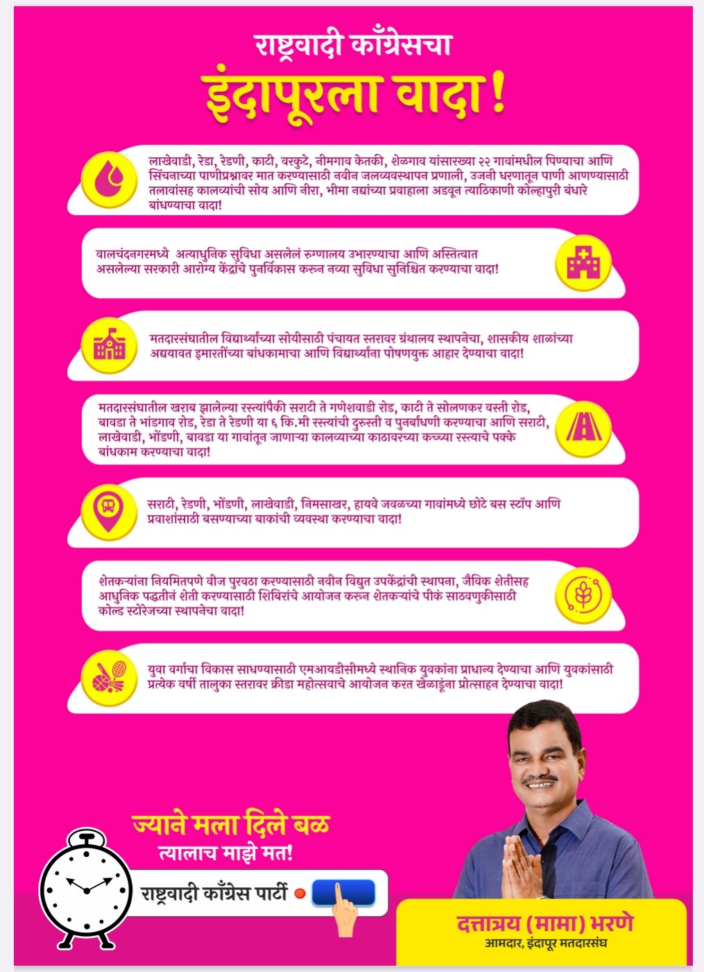 राष्ट्रवादी काँग्रेसच्या जाहीरनाम्यातुन इंदापूरला 'ह्या' गोष्टी मिळणार !